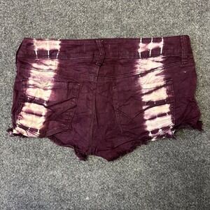 Bullhead Denim Co. Shorts Womens Size 5 Purple Tie Dye Frayed Low Rise Denim